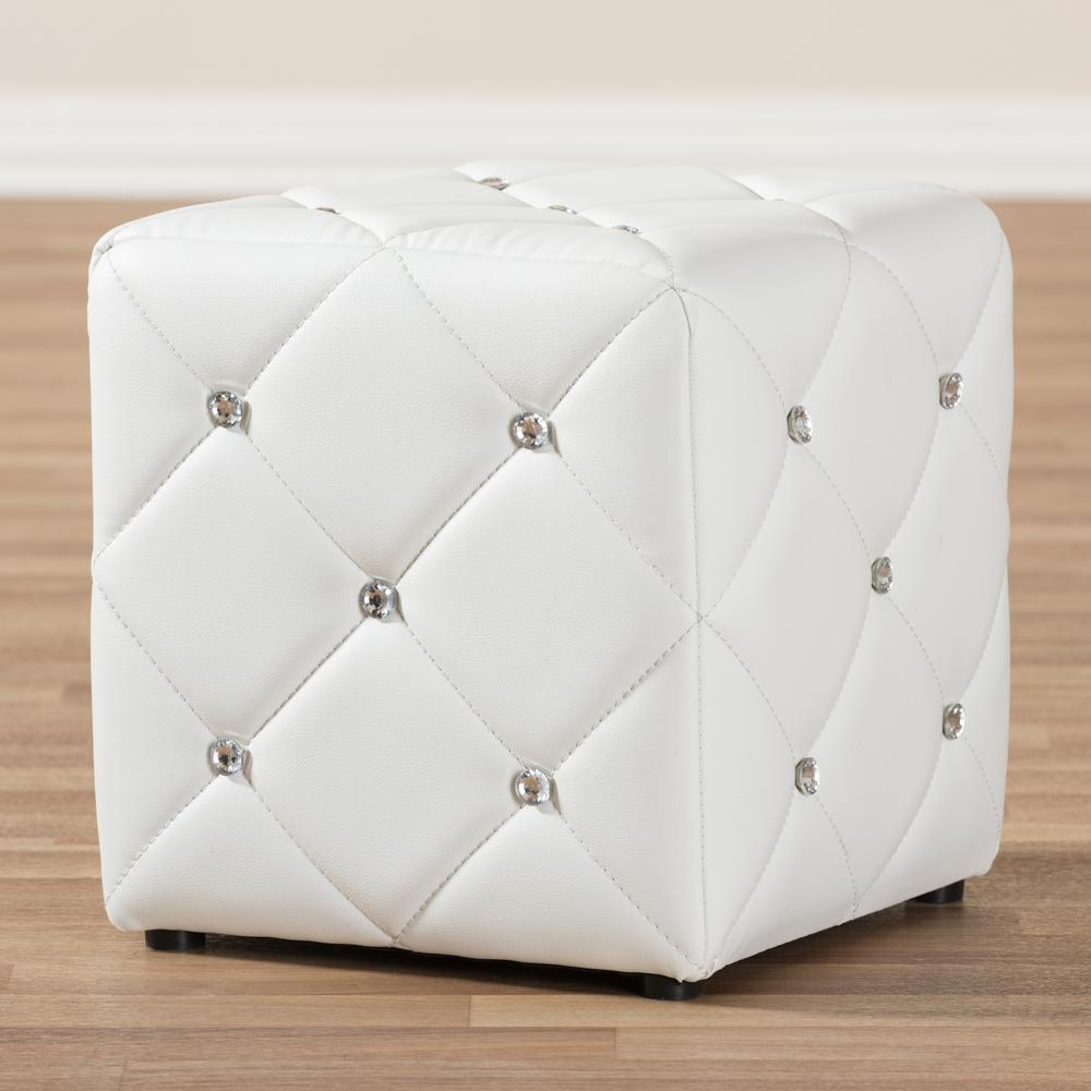 Stacey Modern and Contemporary White Faux Leather Upholstered Ottoman. Picture 9