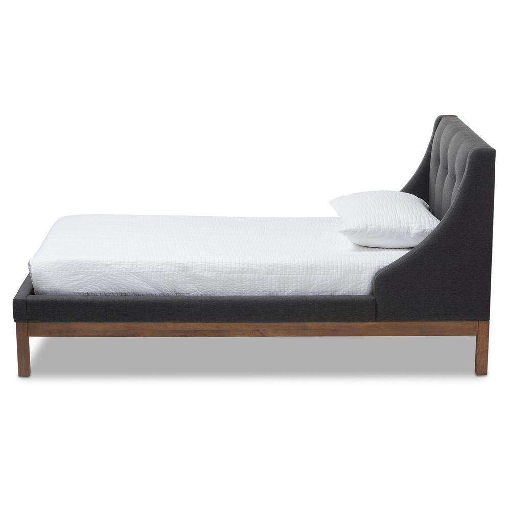 Dark Grey Fabric Upholstered Walnut-Finished Twin Sized Platform Bed. Picture 10