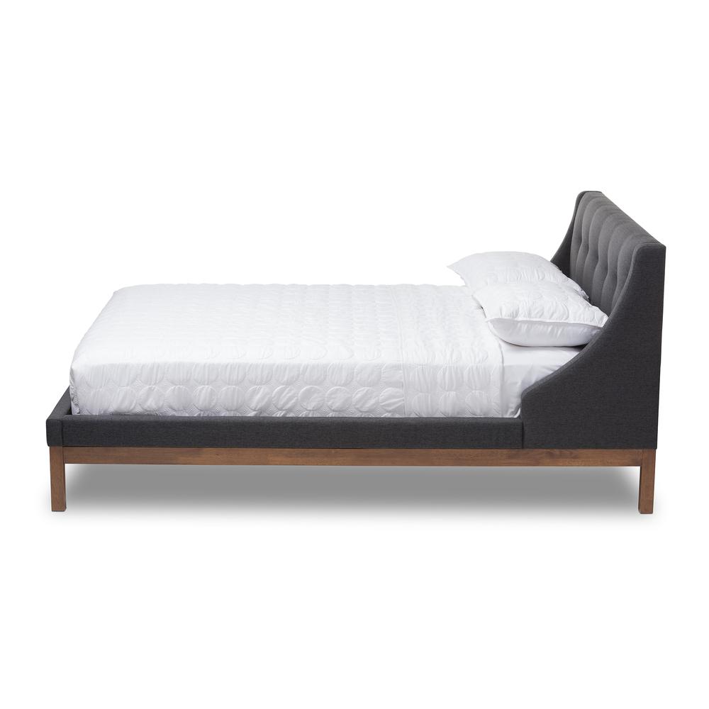 Dark Grey Fabric Upholstered Walnut-Finished Full Sized Platform Bed. Picture 9