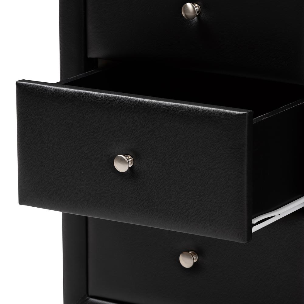 Tessa Modern and Contemporary Black Faux Leather Upholstered 3-Drawer Nightstand. Picture 15