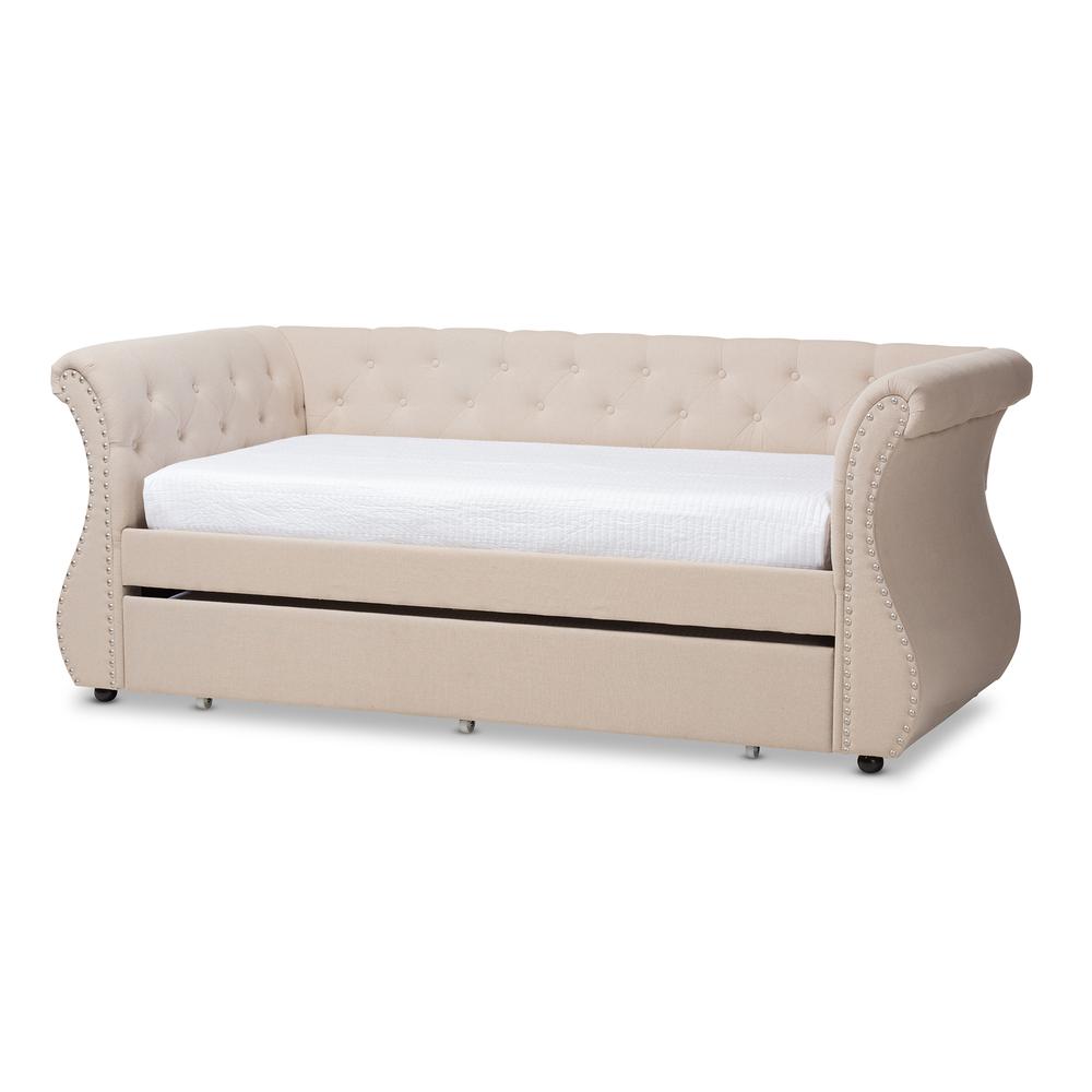 Cherine Classic and Contemporary Beige Fabric Upholstered Daybed with Trundle. Picture 12