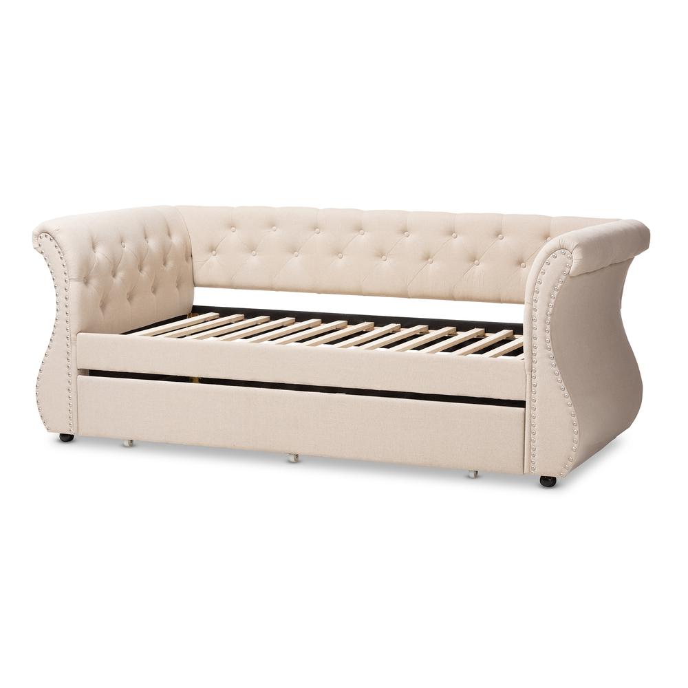 Cherine Classic and Contemporary Beige Fabric Upholstered Daybed with Trundle. Picture 15