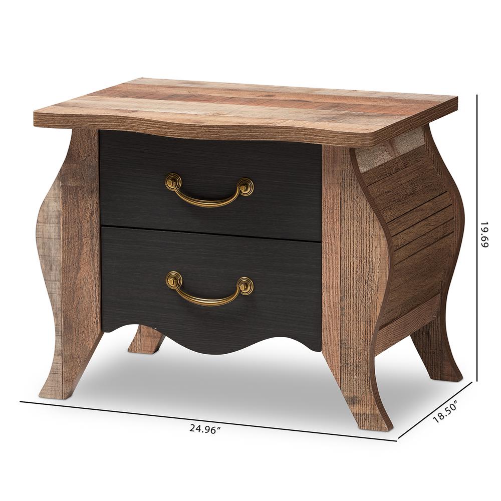 Oak-Finished Wood 2-Drawer Nightstand. Picture 20