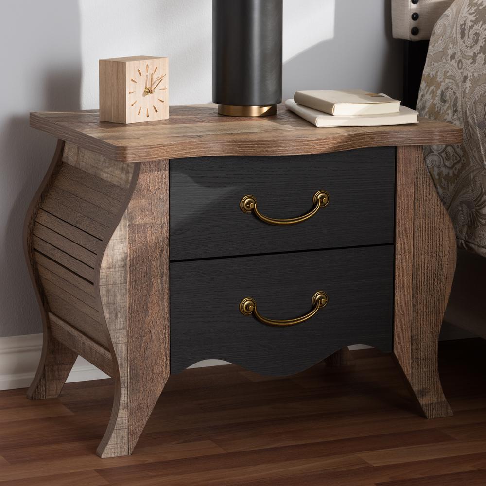 Oak-Finished Wood 2-Drawer Nightstand. Picture 18
