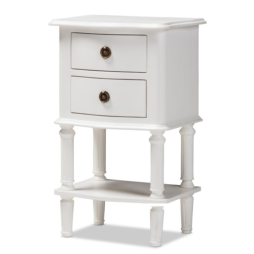 Audrey Country Cottage Farmhouse White Finished 2-Drawer Nightstand. Picture 11