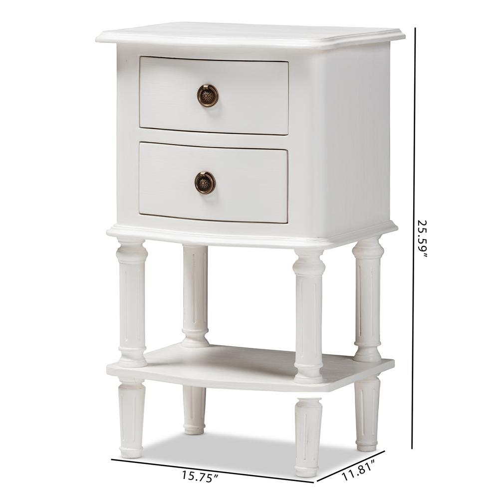 Audrey Country Cottage Farmhouse White Finished 2-Drawer Nightstand. Picture 20