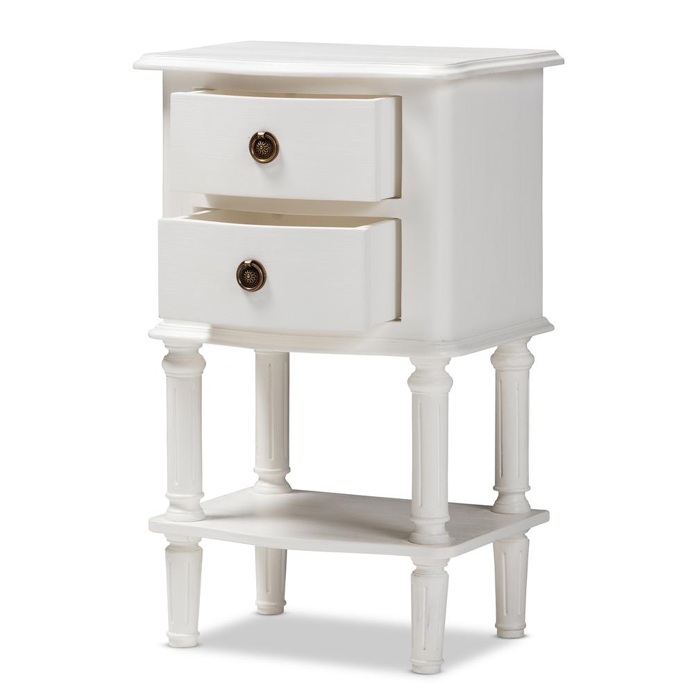 Audrey Country Cottage Farmhouse White Finished 2-Drawer Nightstand. Picture 12