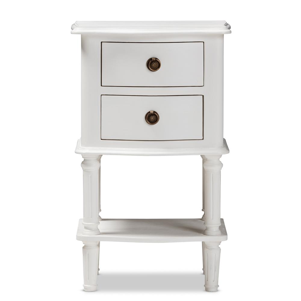 Audrey Country Cottage Farmhouse White Finished 2-Drawer Nightstand. Picture 13