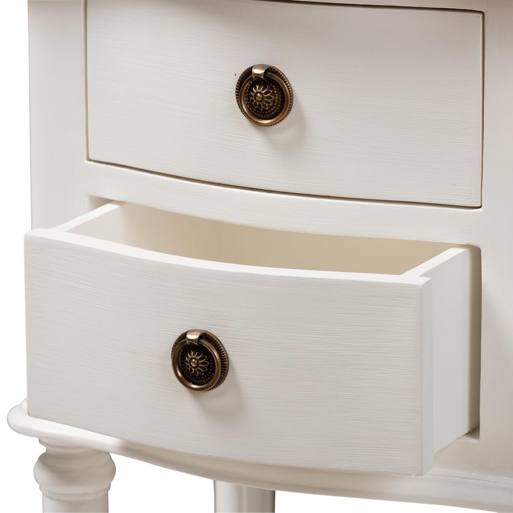 Audrey Country Cottage Farmhouse White Finished 2-Drawer Nightstand. Picture 16