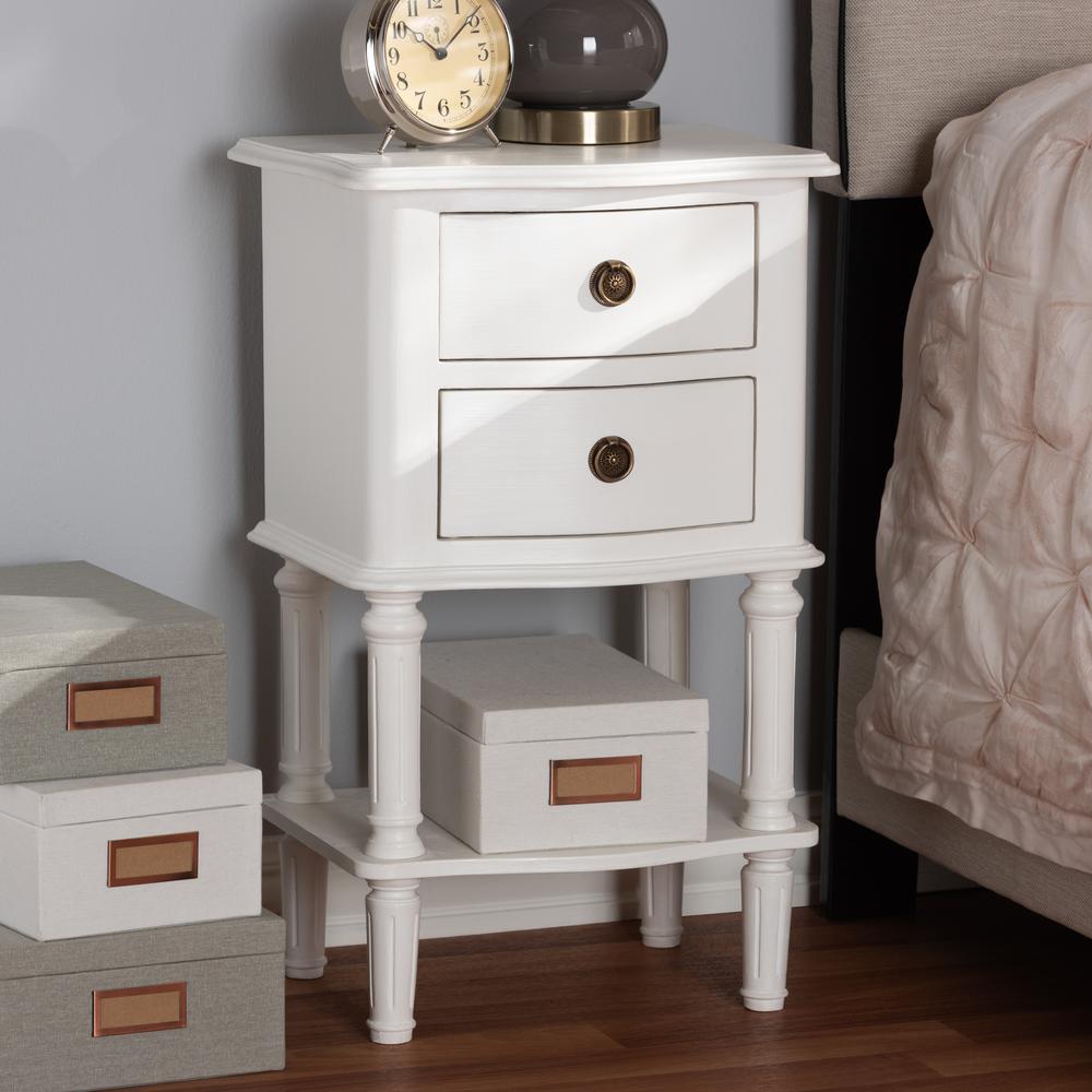 Audrey Country Cottage Farmhouse White Finished 2-Drawer Nightstand. Picture 18