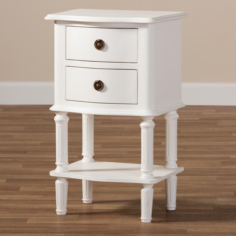 Audrey Country Cottage Farmhouse White Finished 2-Drawer Nightstand. Picture 19