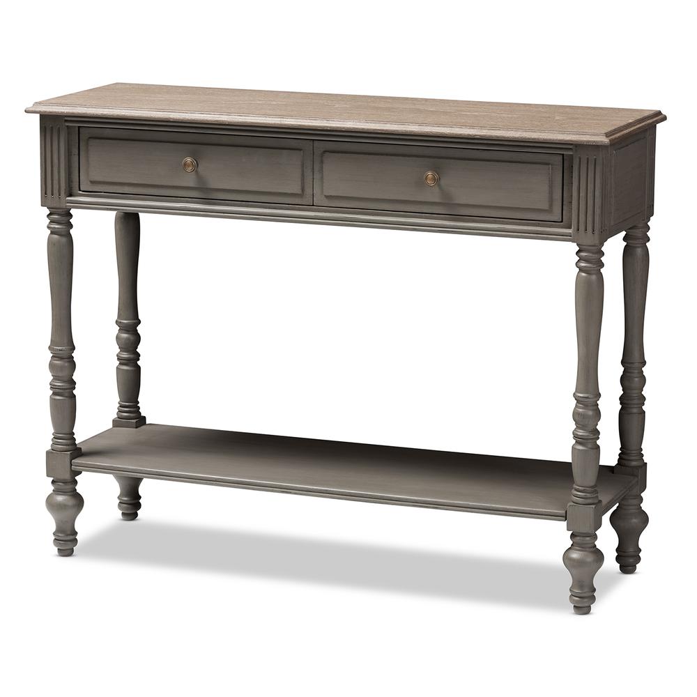 Noemie Country Cottage Farmhouse Brown Finished 2-Drawer Console Table. Picture 11