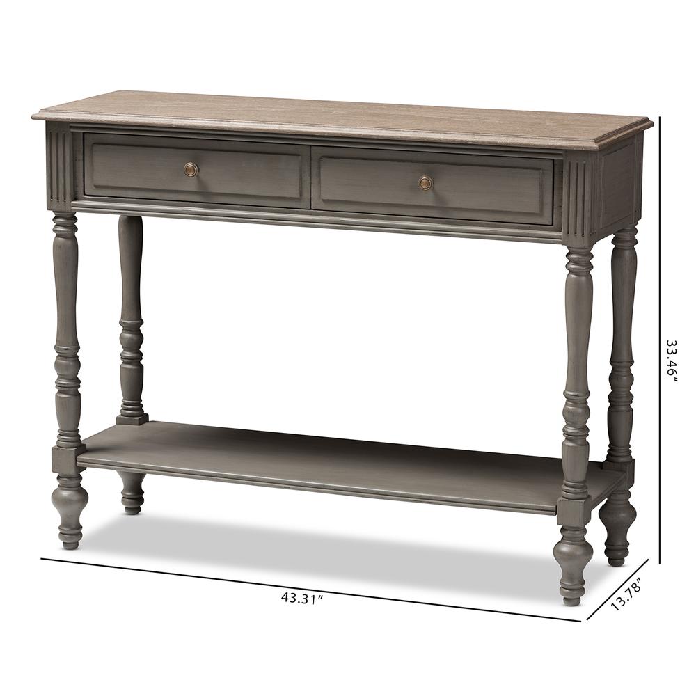 Noemie Country Cottage Farmhouse Brown Finished 2-Drawer Console Table. Picture 20