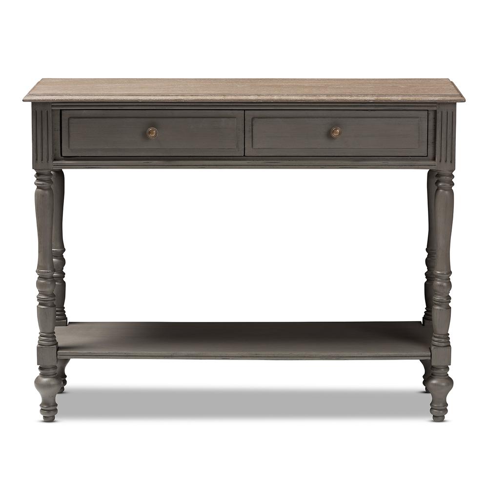 Noemie Country Cottage Farmhouse Brown Finished 2-Drawer Console Table. Picture 12