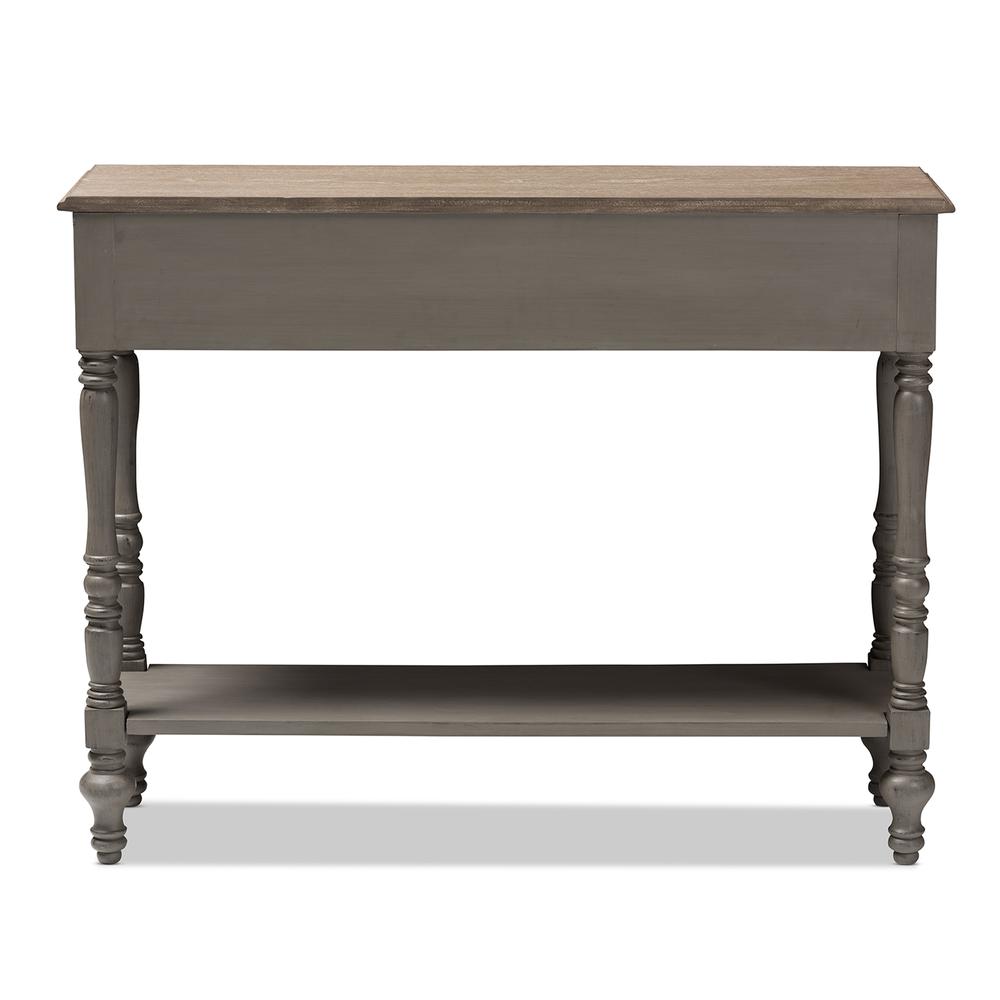 Noemie Country Cottage Farmhouse Brown Finished 2-Drawer Console Table. Picture 14