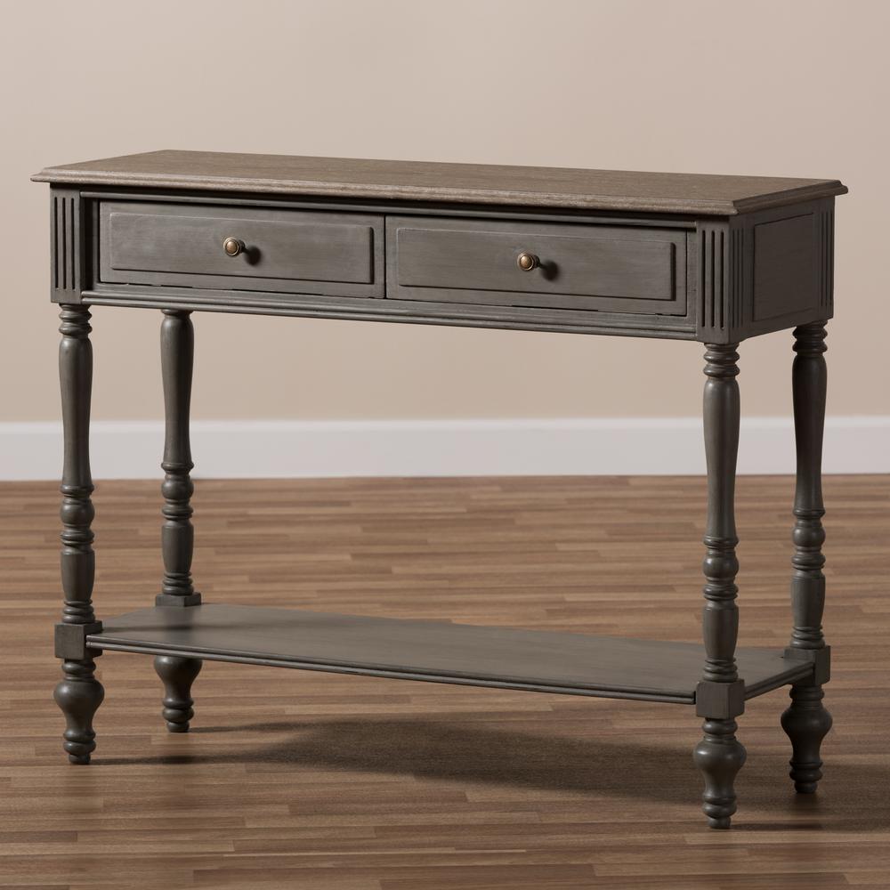Noemie Country Cottage Farmhouse Brown Finished 2-Drawer Console Table. Picture 19