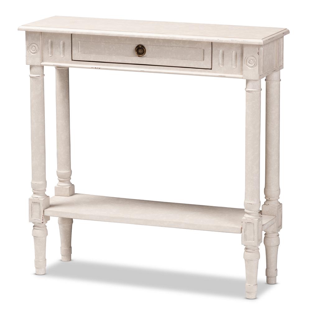 Ariella Country Cottage Farmhouse Whitewashed 1-Drawer Console Table. Picture 13