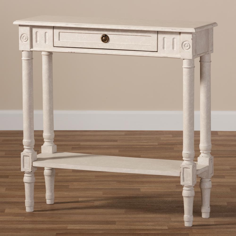 Ariella Country Cottage Farmhouse Whitewashed 1-Drawer Console Table. Picture 23