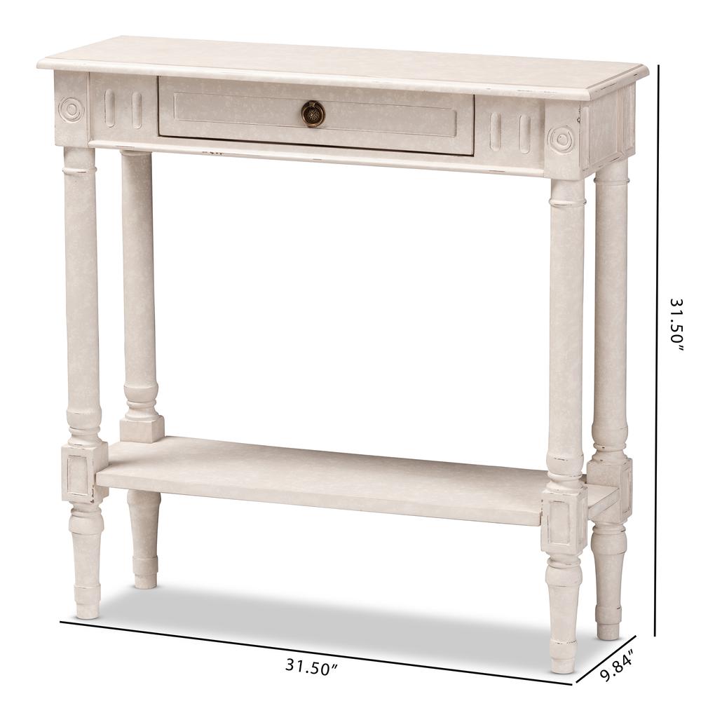 Ariella Country Cottage Farmhouse Whitewashed 1-Drawer Console Table. Picture 24