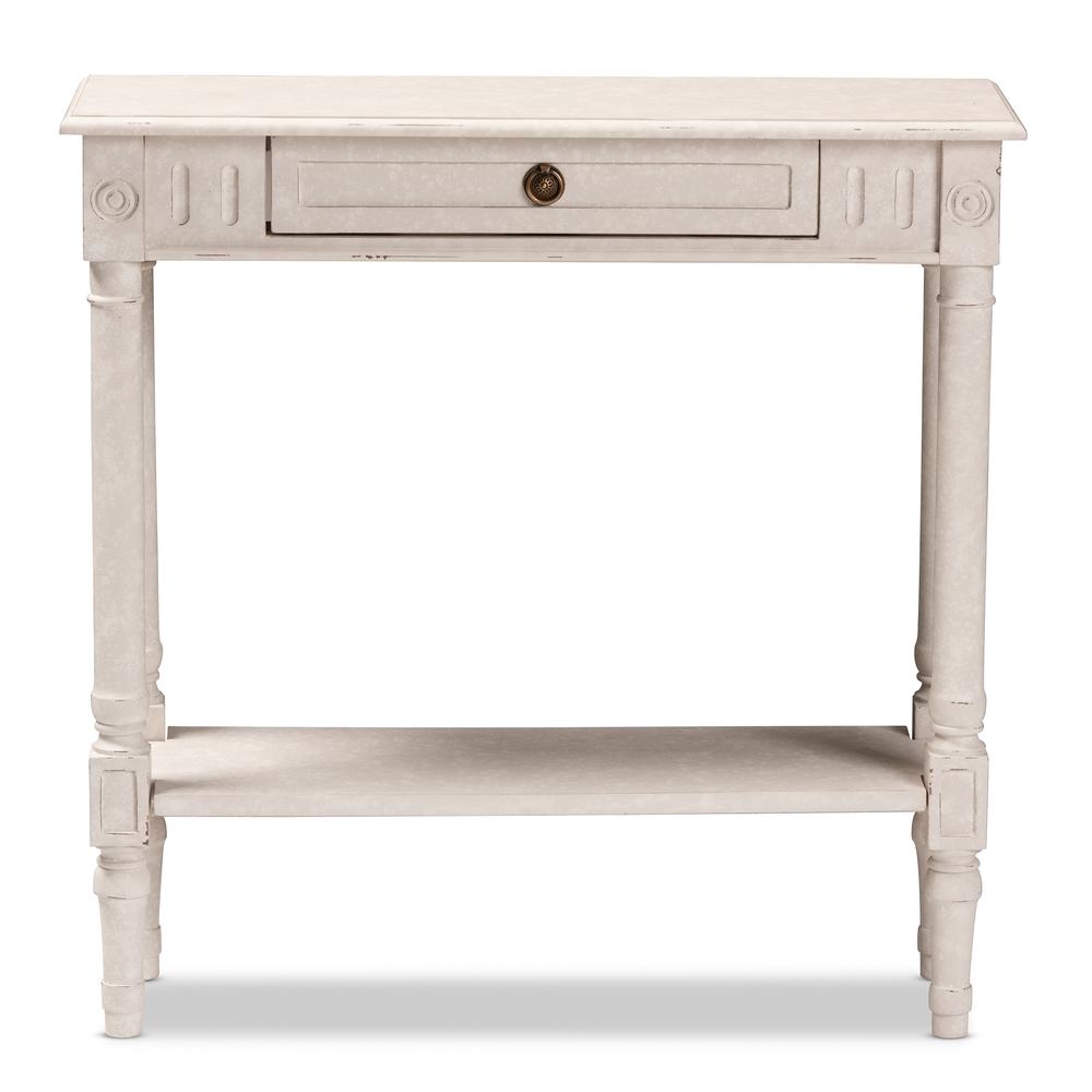 Ariella Country Cottage Farmhouse Whitewashed 1-Drawer Console Table. Picture 15