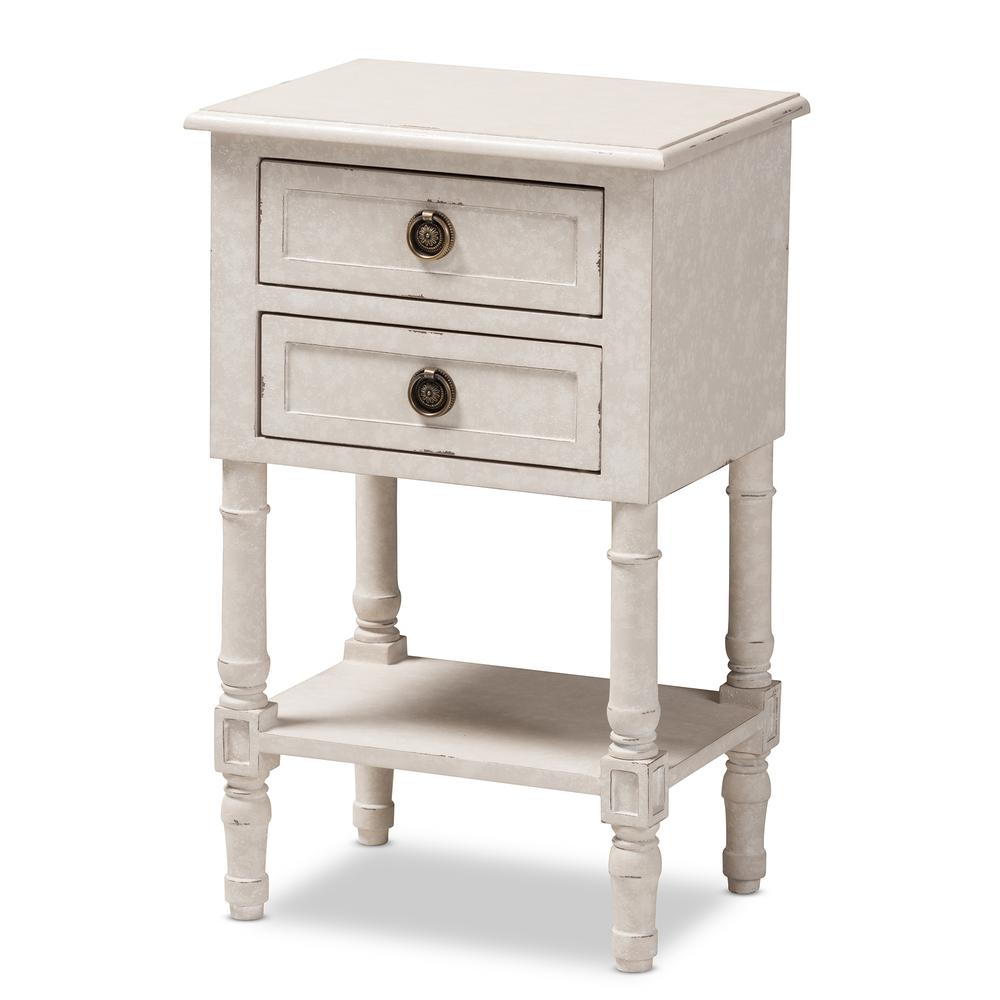 Baxton Studio Lenore Country Cottage Farmhouse Whitewashed 2-Drawer Nightstand. Picture 11