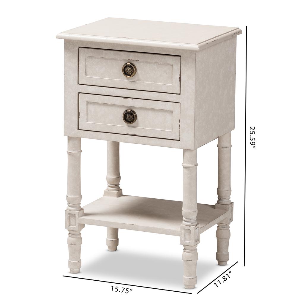 Baxton Studio Lenore Country Cottage Farmhouse Whitewashed 2-Drawer Nightstand. Picture 20