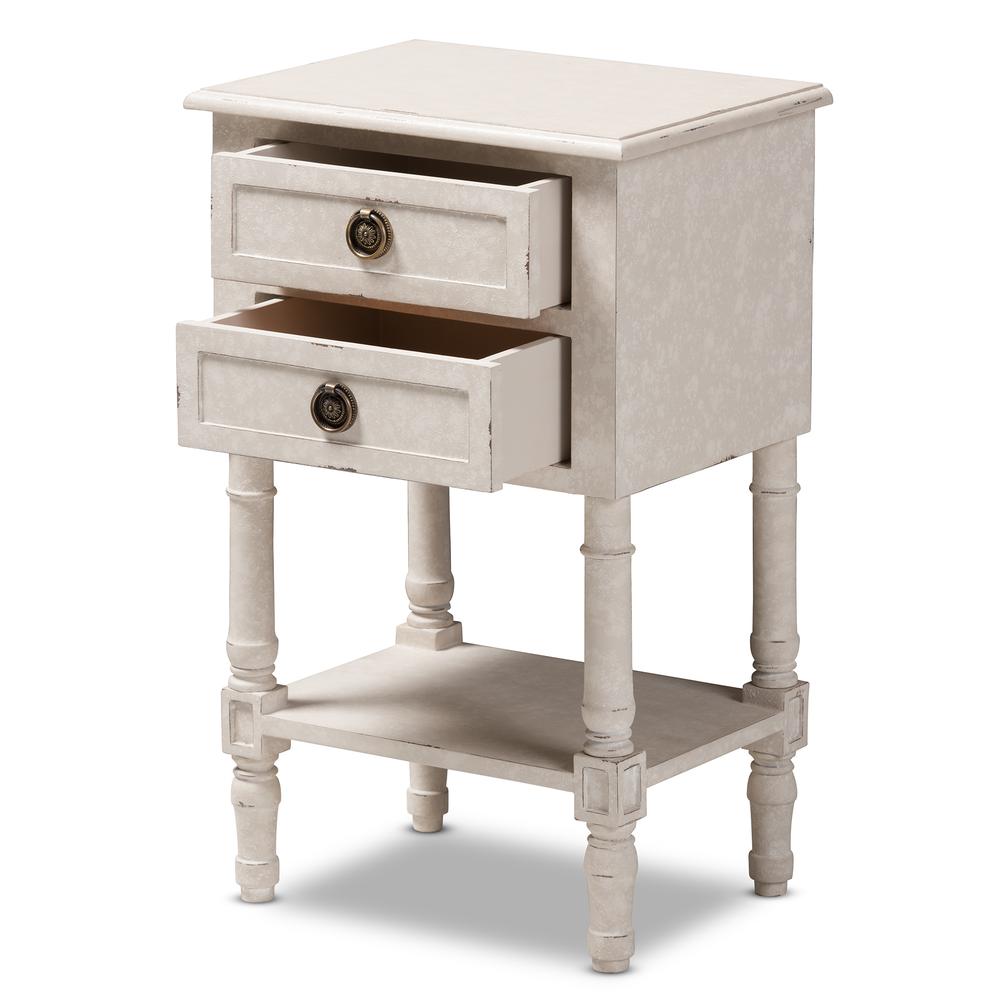 Baxton Studio Lenore Country Cottage Farmhouse Whitewashed 2-Drawer Nightstand. Picture 14