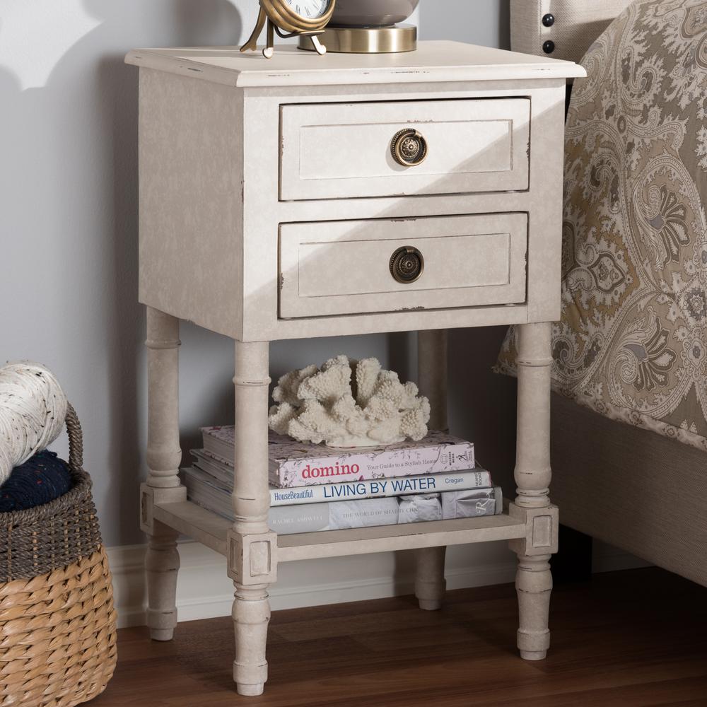 Baxton Studio Lenore Country Cottage Farmhouse Whitewashed 2-Drawer Nightstand. Picture 18