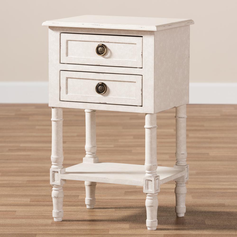 Baxton Studio Lenore Country Cottage Farmhouse Whitewashed 2-Drawer Nightstand. Picture 19