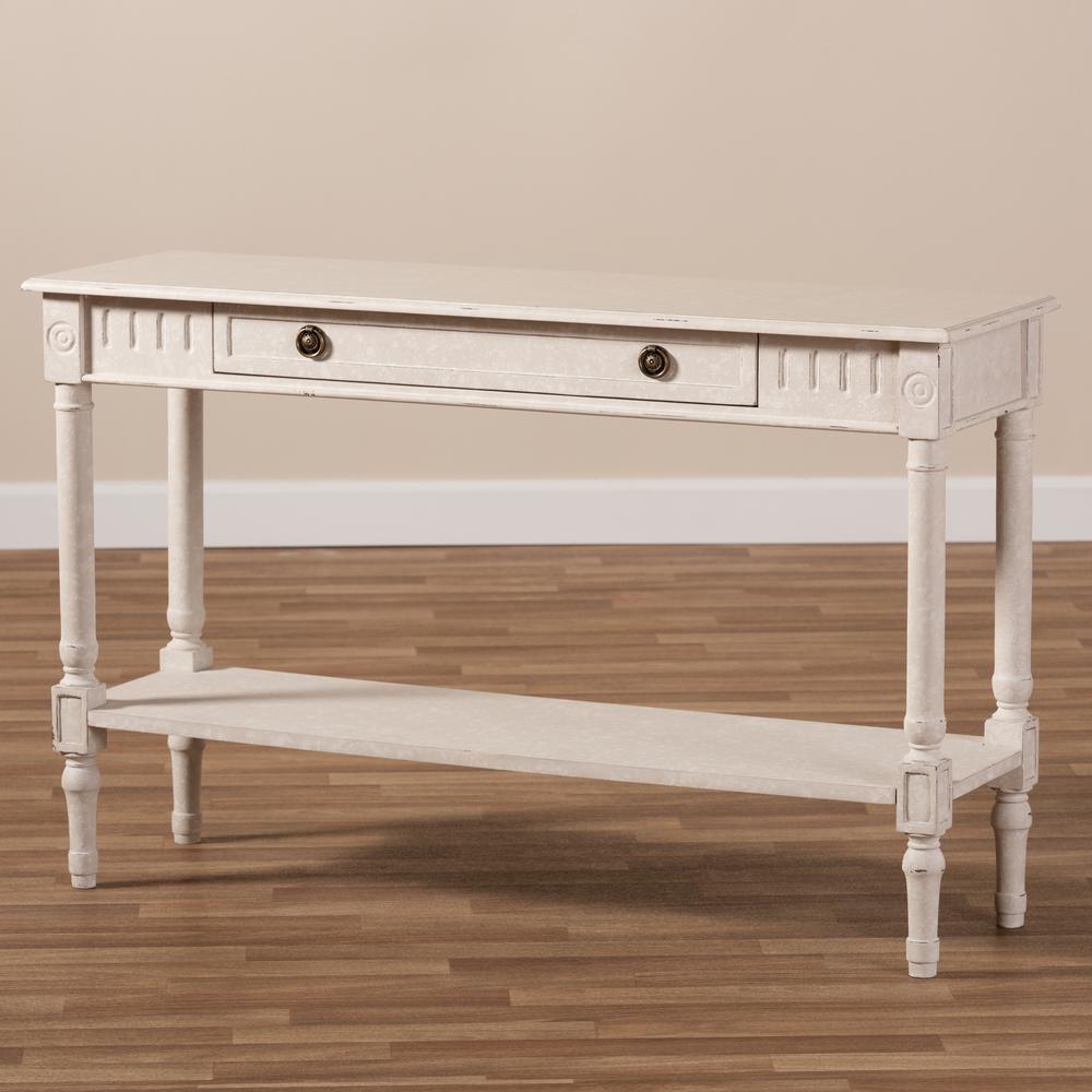Ariella Country Cottage Farmhouse Whitewashed 1-Drawer Console Table. Picture 21