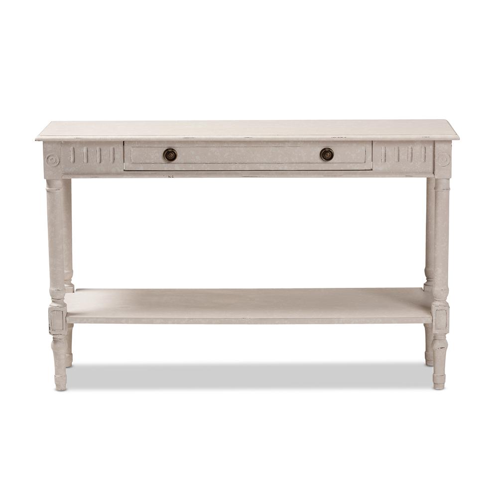 Ariella Country Cottage Farmhouse Whitewashed 1-Drawer Console Table. Picture 14