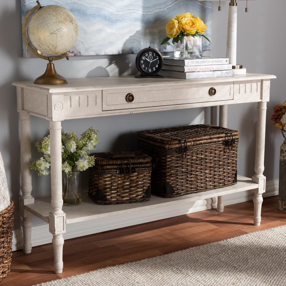 Ariella Country Cottage Farmhouse Whitewashed 1-Drawer Console Table. Picture 20