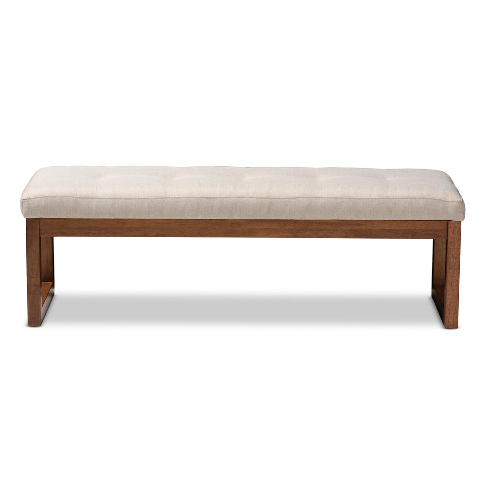 Light Beige Fabric Upholstered Walnut Brown Finished Wood Bench. Picture 10