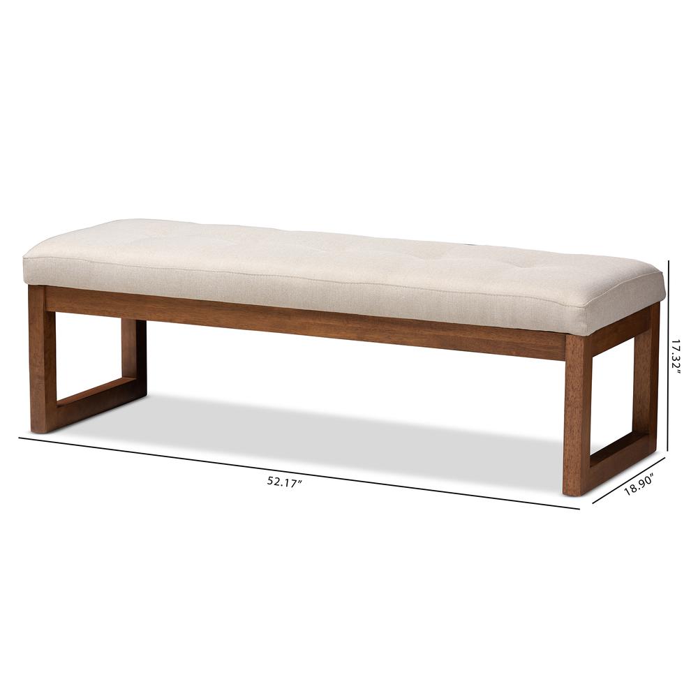 Light Beige Fabric Upholstered Walnut Brown Finished Wood Bench. Picture 16