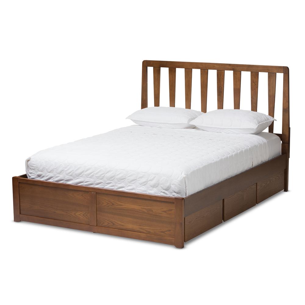 Raurey Modern and Contemporary Walnut Finished Queen Size Storage Platform Bed. Picture 14