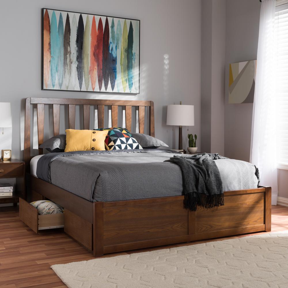 Raurey Modern and Contemporary Walnut Finished Queen Size Storage Platform Bed. Picture 23