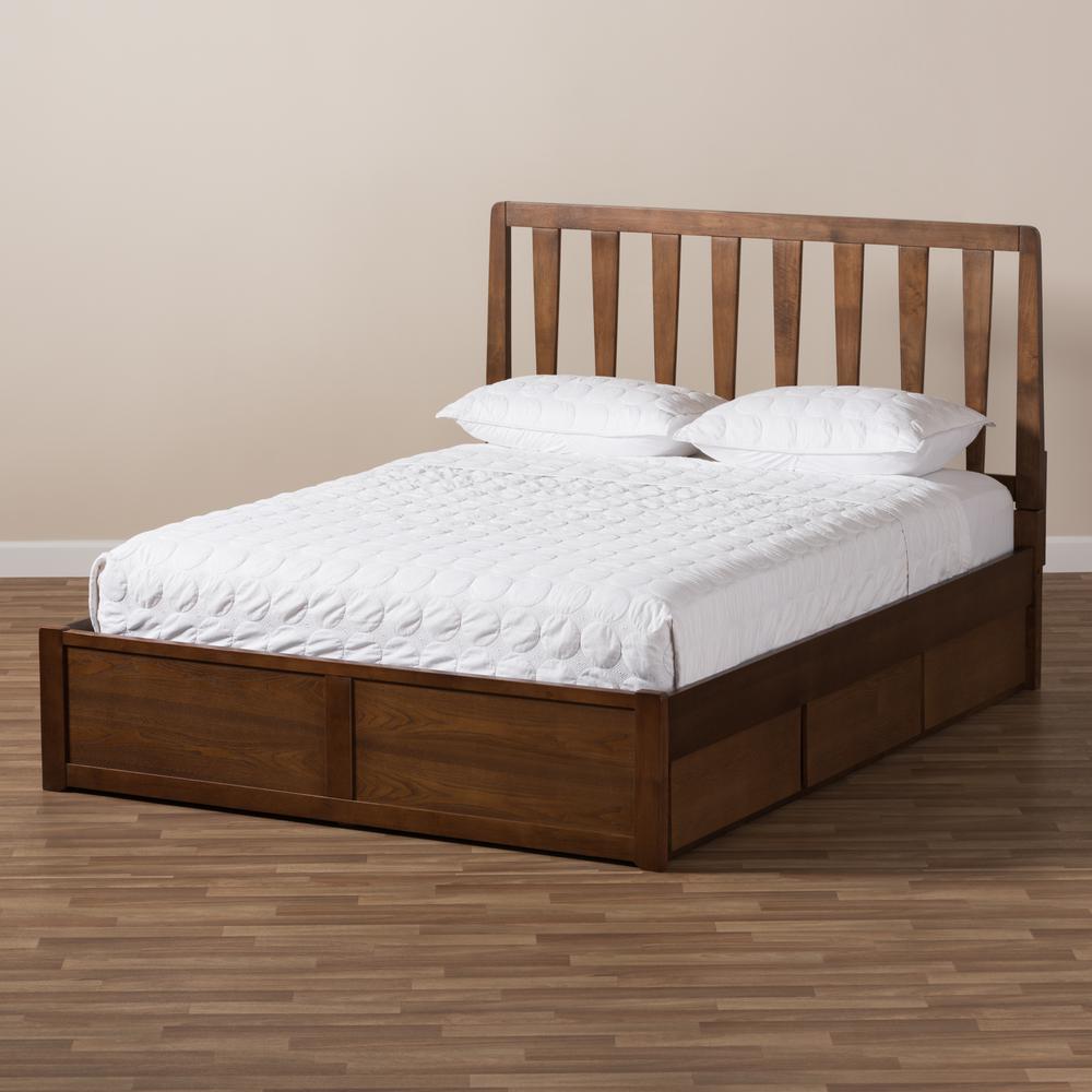 Raurey Modern and Contemporary Walnut Finished Queen Size Storage Platform Bed. Picture 24