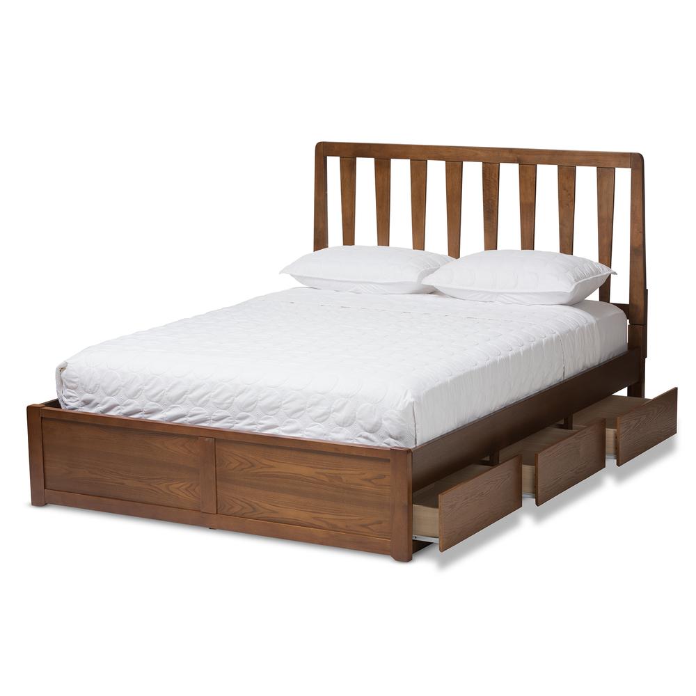 Raurey Modern and Contemporary Walnut Finished Queen Size Storage Platform Bed. Picture 15