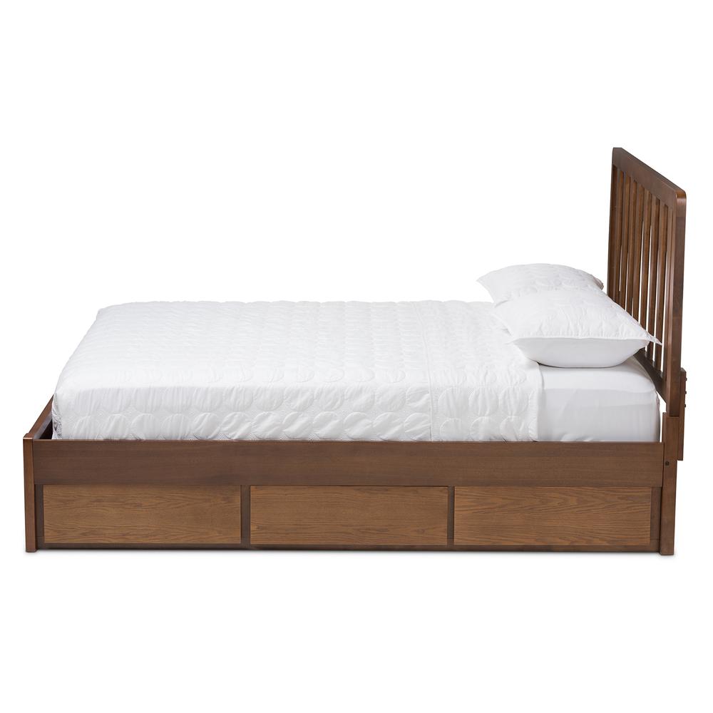 Raurey Modern and Contemporary Walnut Finished Queen Size Storage Platform Bed. Picture 16