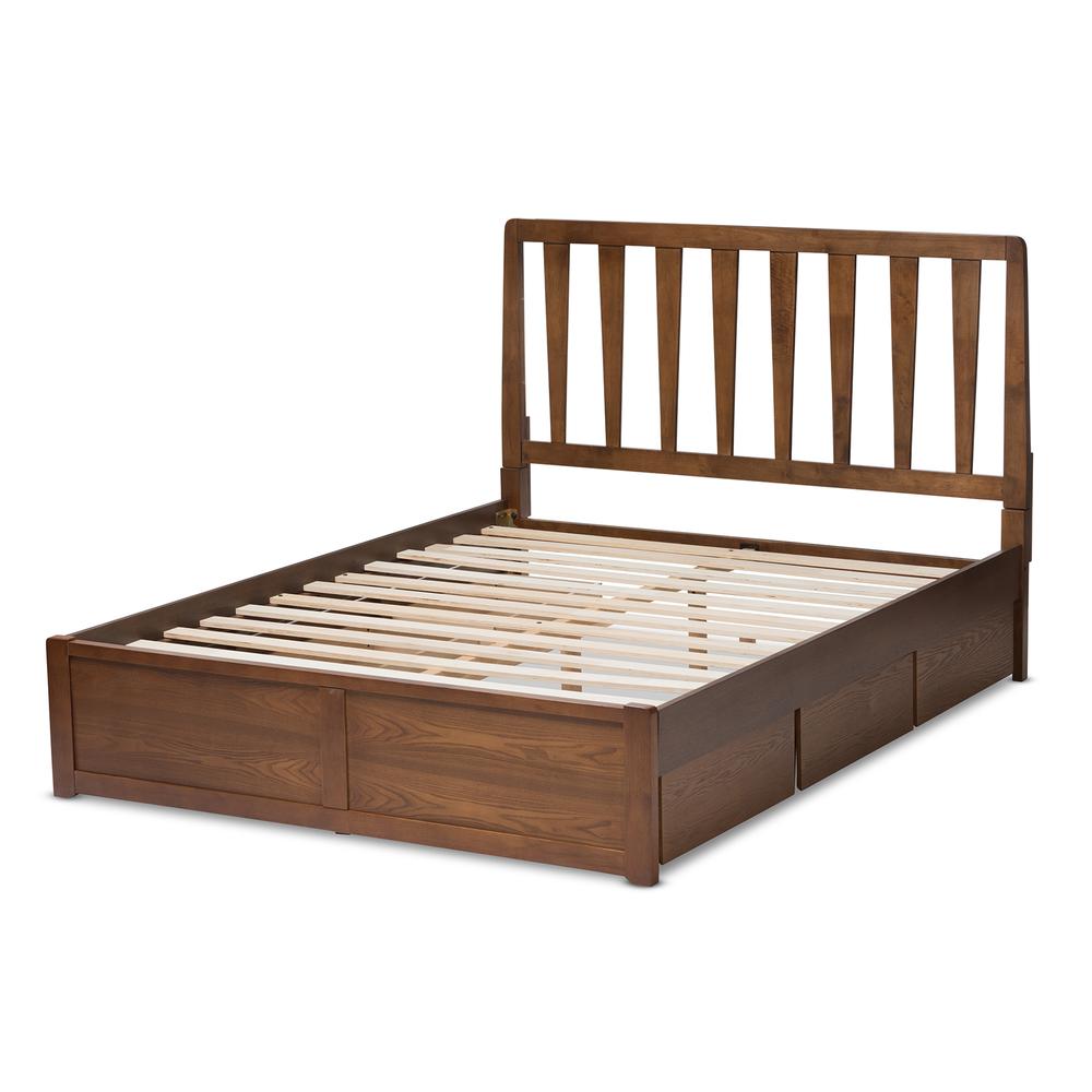Raurey Modern and Contemporary Walnut Finished Queen Size Storage Platform Bed. Picture 17