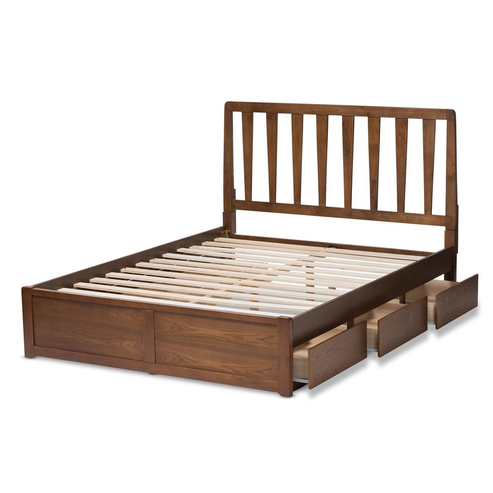 Raurey Modern and Contemporary Walnut Finished Queen Size Storage Platform Bed. Picture 18