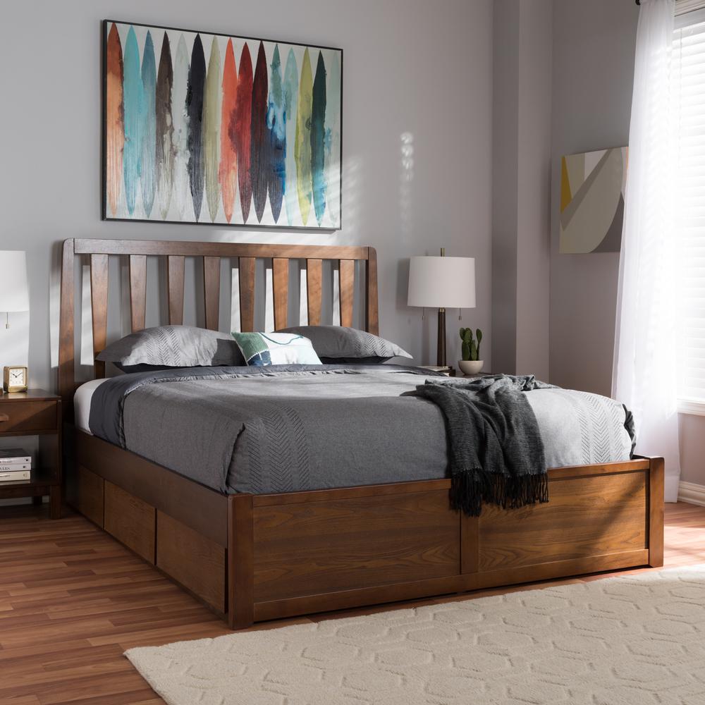 Raurey Modern and Contemporary Walnut Finished Queen Size Storage Platform Bed. Picture 22