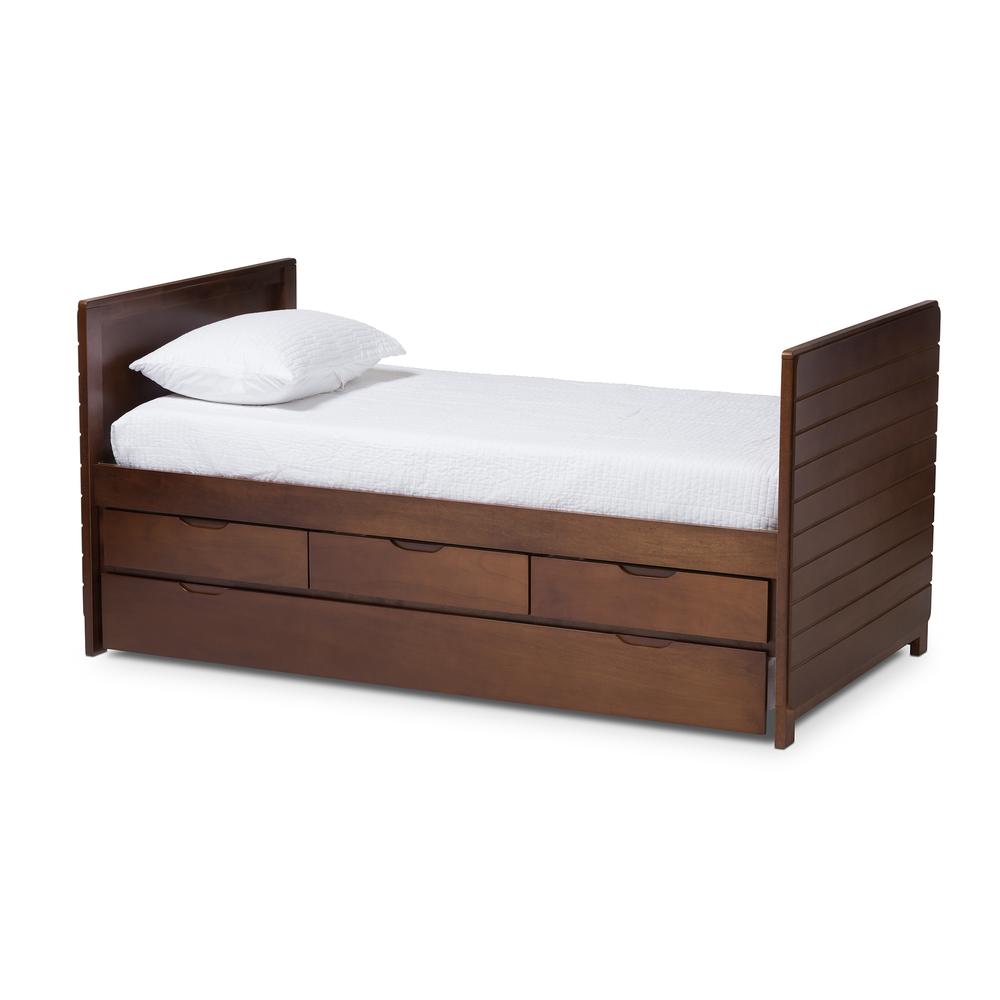 Linna Modern and Contemporary Walnut Brown-Finished Daybed with Trundle. Picture 12