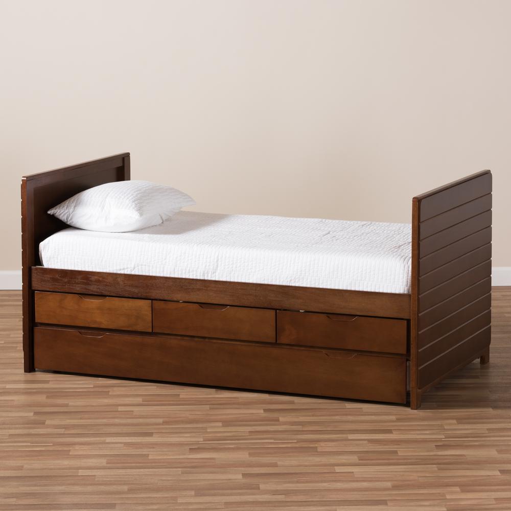Linna Modern and Contemporary Walnut Brown-Finished Daybed with Trundle. Picture 21