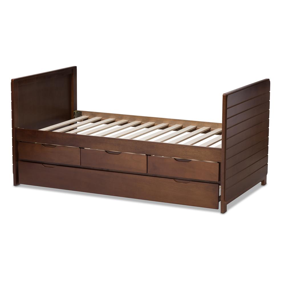 Linna Modern and Contemporary Walnut Brown-Finished Daybed with Trundle. Picture 15