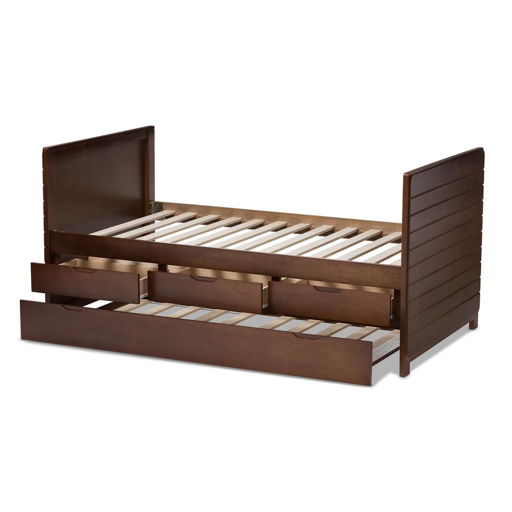 Linna Modern and Contemporary Walnut Brown-Finished Daybed with Trundle. Picture 16