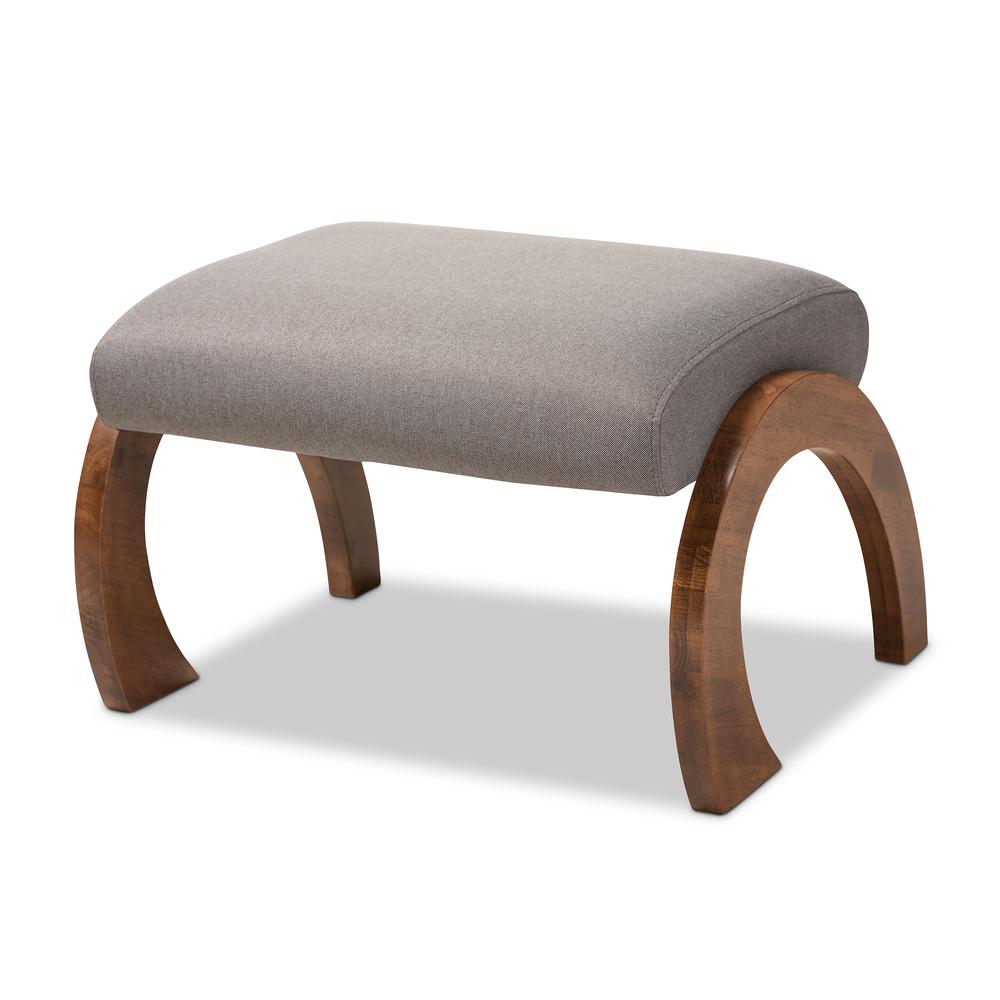Grey Fabric Upholstered Walnut Brown Finished Wood Ottoman. Picture 8