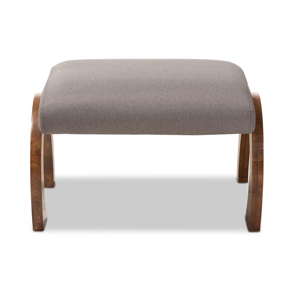 Grey Fabric Upholstered Walnut Brown Finished Wood Ottoman. Picture 9