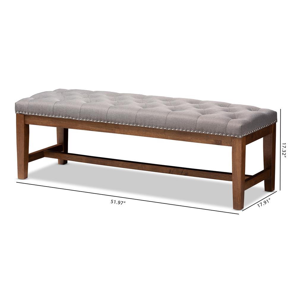 Grey Fabric Upholstered Walnut Finished Solid Rubberwood Bench. Picture 20