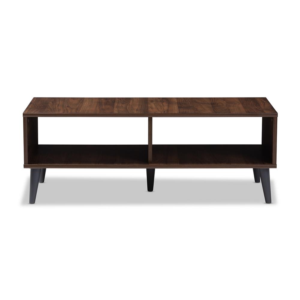 Pierre Mid-Century Modern Brown and Dark Grey Finished Wood Coffee Table. Picture 9